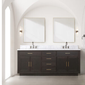 Abbey 80W x 22D Brown Oak Double Bath Vanity and Carrara Marble Top