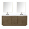 Abbey 80W x 22D Grey Oak Double Bath Vanity, Carrara Marble Top, Faucet Set, and 36Mirrors