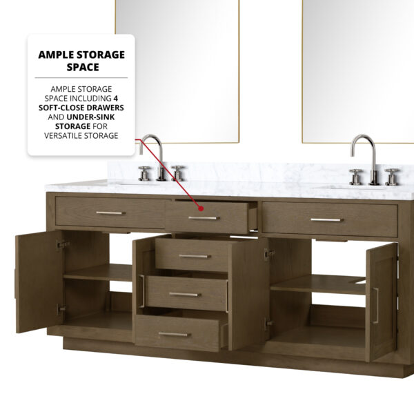 Abbey 80W x 22D Grey Oak Double Bath Vanity and Carrara Marble Top