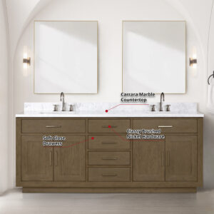 Abbey 80W x 22D Grey Oak Double Bath Vanity and Carrara Marble Top