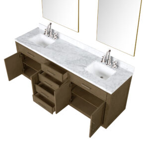 Abbey 80W x 22D Grey Oak Double Bath Vanity, Carrara Marble Top, Faucet Set, and 36Mirrors