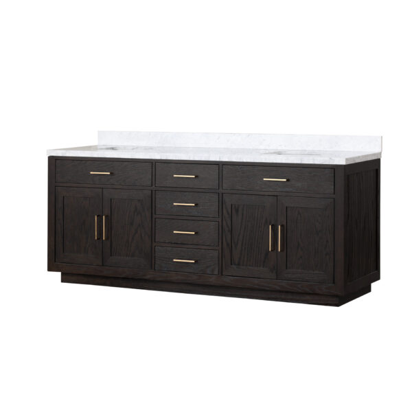 Abbey 84W x 22D Black Oak Double Bath Vanity and Carrara Marble Top