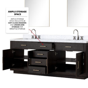 Abbey 84W x 22D Black Oak Double Bath Vanity and Carrara Marble Top