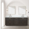 Abbey 84W x 22D Brown Oak Double Bath Vanity, Carrara Marble Top, Faucet Set, and 36Mirrors