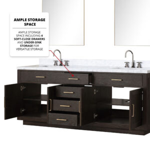 Abbey 84W x 22D Brown Oak Double Bath Vanity and Carrara Marble Top