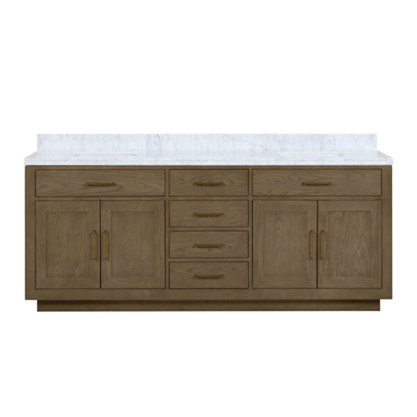 Abbey 84W x 22D Grey Oak Double Bath Vanity and Carrara Marble Top