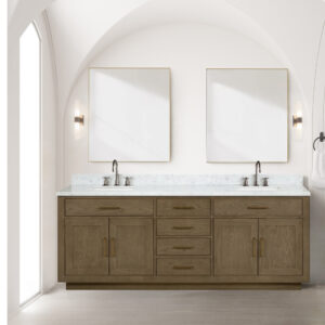 Abbey 84W x 22D Grey Oak Double Bath Vanity and Carrara Marble Top