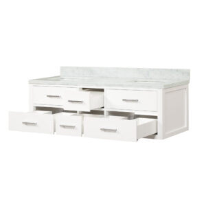 Castor 60W x 22D White Double Bath Vanity and Carrara Marble Top