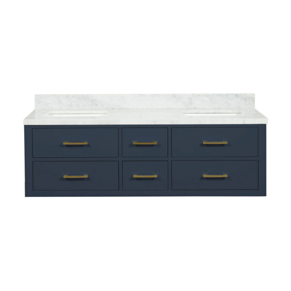 Castor 60W x 22D Blue Double Bath Vanity and Carrara Marble Top