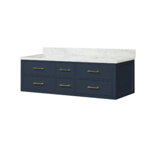 Castor 60W x 22D Blue Double Bath Vanity and Carrara Marble Top