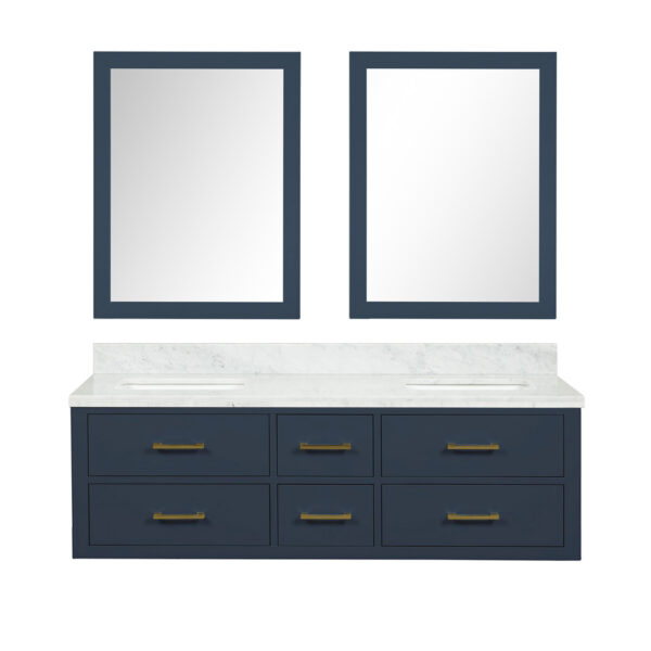 Castor 60W x 22D Blue Double Bath Vanity, Carrara Marble Top, and 28Mirrors