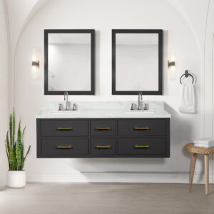 Castor 60W x 22D Black Double Bath Vanity and Carrara Marble Top