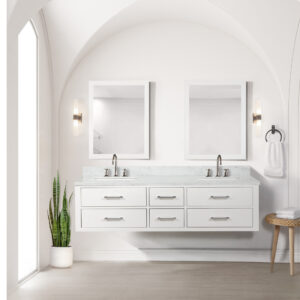 Castor 72W x 22D White Double Bath Vanity and Carrara Marble Top