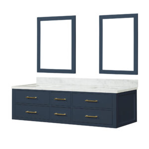 Castor 72W x 22D Blue Double Bath Vanity, Carrara Marble Top, and 34Mirrors