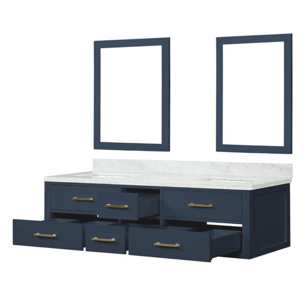 Castor 72W x 22D Blue Double Bath Vanity, Carrara Marble Top, and 34Mirrors