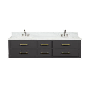 Castor 72W x 22D Black Double Bath Vanity, Carrara Marble Top, and Faucet Set