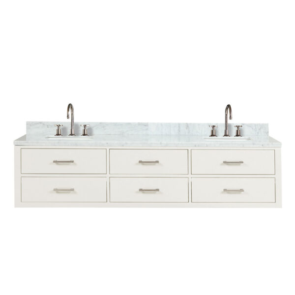 Castor 80W x 22D White Double Bath Vanity, Carrara Marble Top, and Faucet Set