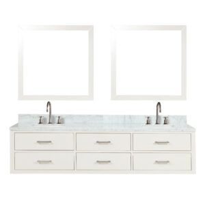 Castor 80W x 22D White Double Bath Vanity, Carrara Marble Top, Faucet Set, and 36Mirrors