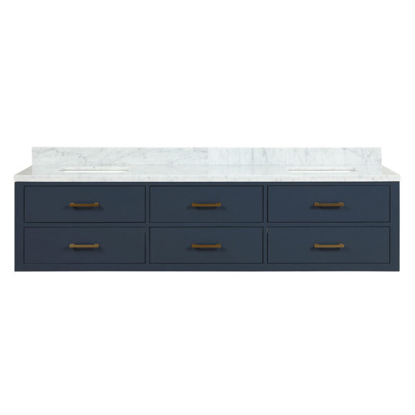 Castor 80W x 22D Blue Double Bath Vanity and Carrara Marble Top