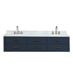 Castor 80W x 22D Blue Double Bath Vanity, Carrara Marble Top, and Faucet Set