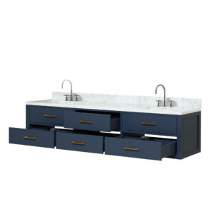 Castor 80W x 22D Blue Double Bath Vanity, Carrara Marble Top, and Faucet Set