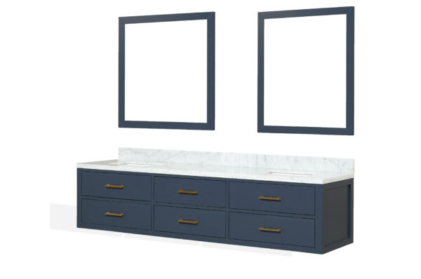 Castor 80W x 22D Blue Double Bath Vanity, Carrara Marble Top, and 36Mirrors