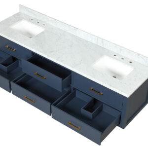 Castor 80W x 22D Blue Double Bath Vanity, Carrara Marble Top, and 36Mirrors