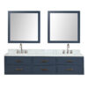 Castor 80W x 22D Blue Double Bath Vanity, Carrara Marble Top, Faucet Set, and 36Mirrors