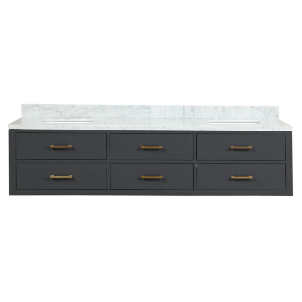 Castor 80W x 22D Black Double Bath Vanity and Carrara Marble Top