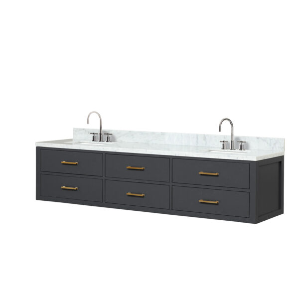 Castor 80W x 22D Black Double Bath Vanity, Carrara Marble Top, and Faucet Set