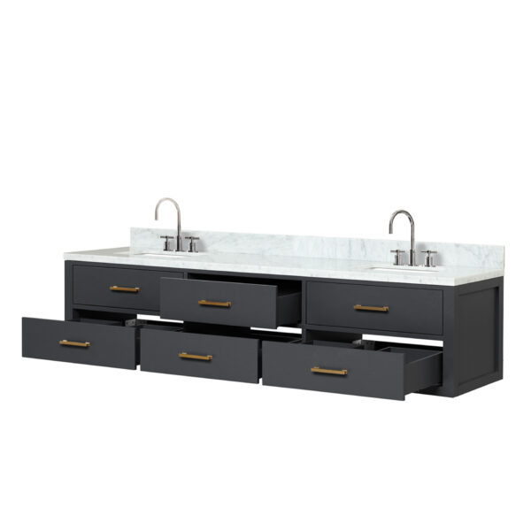 Castor 80W x 22D Black Double Bath Vanity, Carrara Marble Top, and Faucet Set