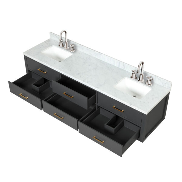 Castor 80W x 22D Black Double Bath Vanity, Carrara Marble Top, and Faucet Set