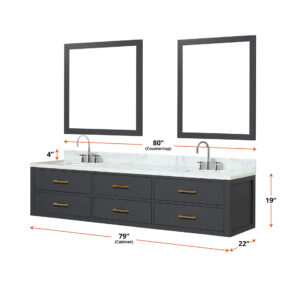 Castor 80W x 22D Black Double Bath Vanity and Carrara Marble Top