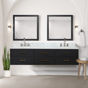 Castor 80W x 22D Black Double Bath Vanity and Carrara Marble Top