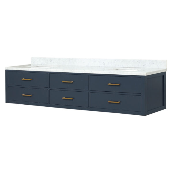 Castor 84W x 22D Blue Double Bath Vanity and Carrara Marble Top