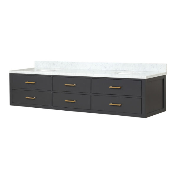 Castor 84W x 22D Black Double Bath Vanity and Carrara Marble Top