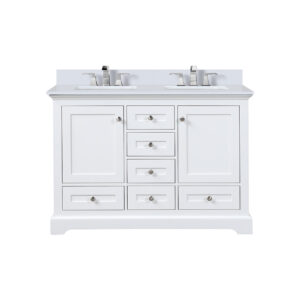 Dukes 48 in. W x 22 in. D White Double Bath Vanity, White Quartz Top, and Faucet Set