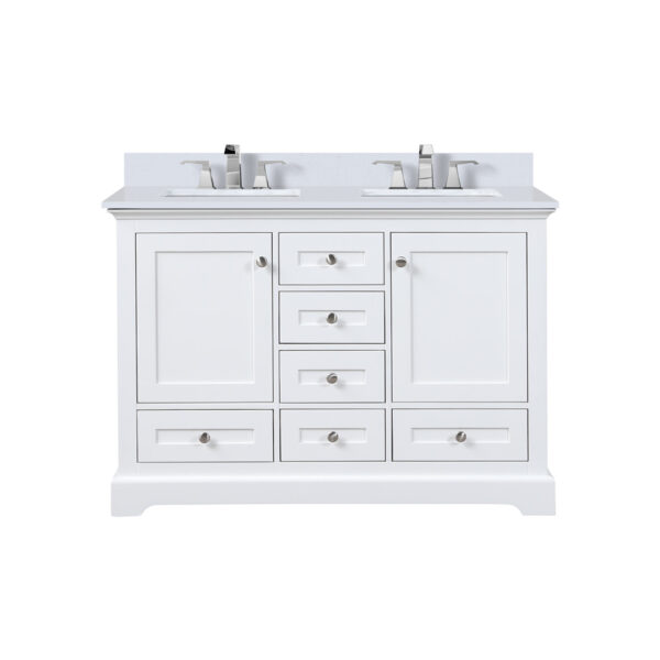 Dukes 48 in. W x 22 in. D White Double Bath Vanity, White Quartz Top, and Faucet Set