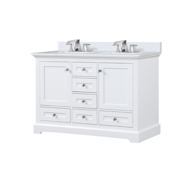 Dukes 48 in. W x 22 in. D White Double Bath Vanity, White Quartz Top, and Faucet Set