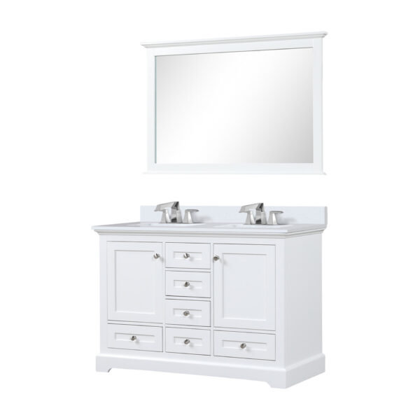 Dukes 48 in. W x 22 in. D White Double Bath Vanity, Cultured Marble Top, Faucet Set, 46 in. Mirror