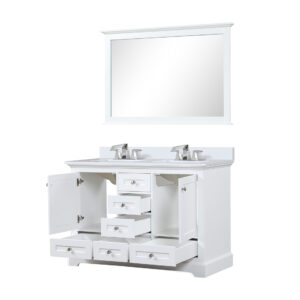 Dukes 48 in. W x 22 in. D White Double Bath Vanity, Cultured Marble Top, Faucet Set, 46 in. Mirror