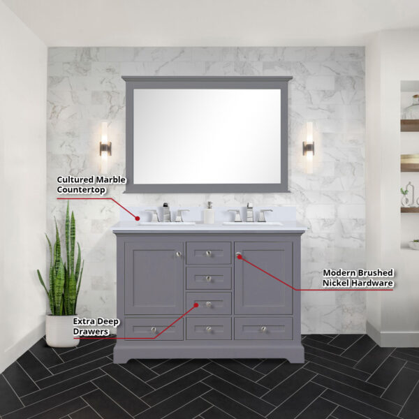 Dukes 48 in. W x 22 in. D Dark Grey Double Bath Vanity and Cultured Marble Top