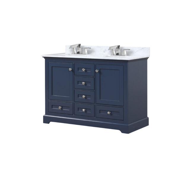 Dukes 48 in. W x 22 in. D Navy Blue Double Bath Vanity, Carrara Marble Top, and Faucet Set