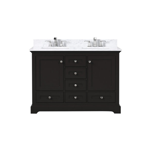 Dukes 48 in. W x 22 in. D Espresso Double Bath Vanity, Carrara Marble Top, and Faucet Set