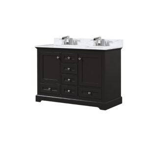 Dukes 48 in. W x 22 in. D Espresso Double Bath Vanity, Carrara Marble Top, and Faucet Set