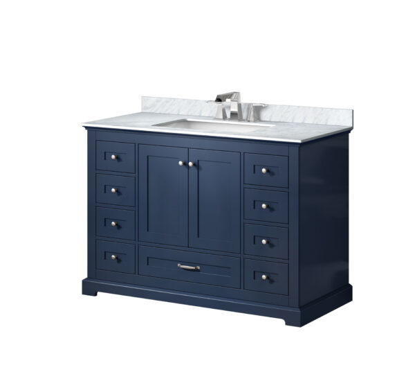 Dukes 48 in. W x 22 in. D Navy Blue Single Bath Vanity, Carrara Marble Top, and Faucet Set