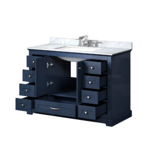 Dukes 48 in. W x 22 in. D Navy Blue Single Bath Vanity, Carrara Marble Top, and Faucet Set