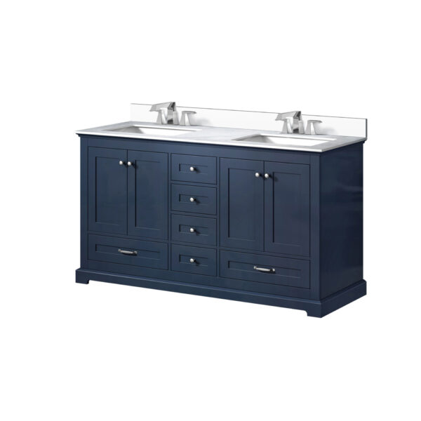 Dukes 60 in. W x 22 in. D Navy Blue Double Bath Vanity, White Quartz Top, and Faucet Set