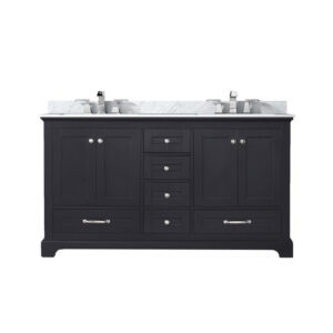 Dukes 60 in. W x 22 in. D Espresso Double Bath Vanity, Carrara Marble Top, and Faucet Set