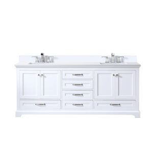 Dukes 80 in. W x 22 in. D White Double Bath Vanity, Cultured Marble Top, and Faucet Set